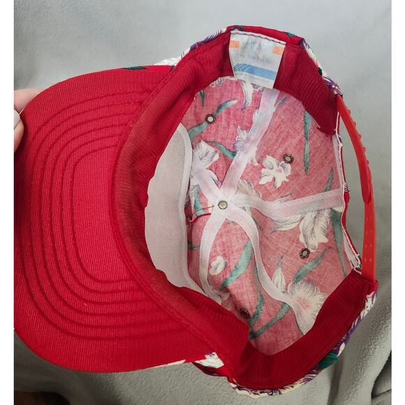 Vintage San Sun Floral Hawaiian Snapback Hat Red Tropical Floral Trucker - Picture 5 of 6